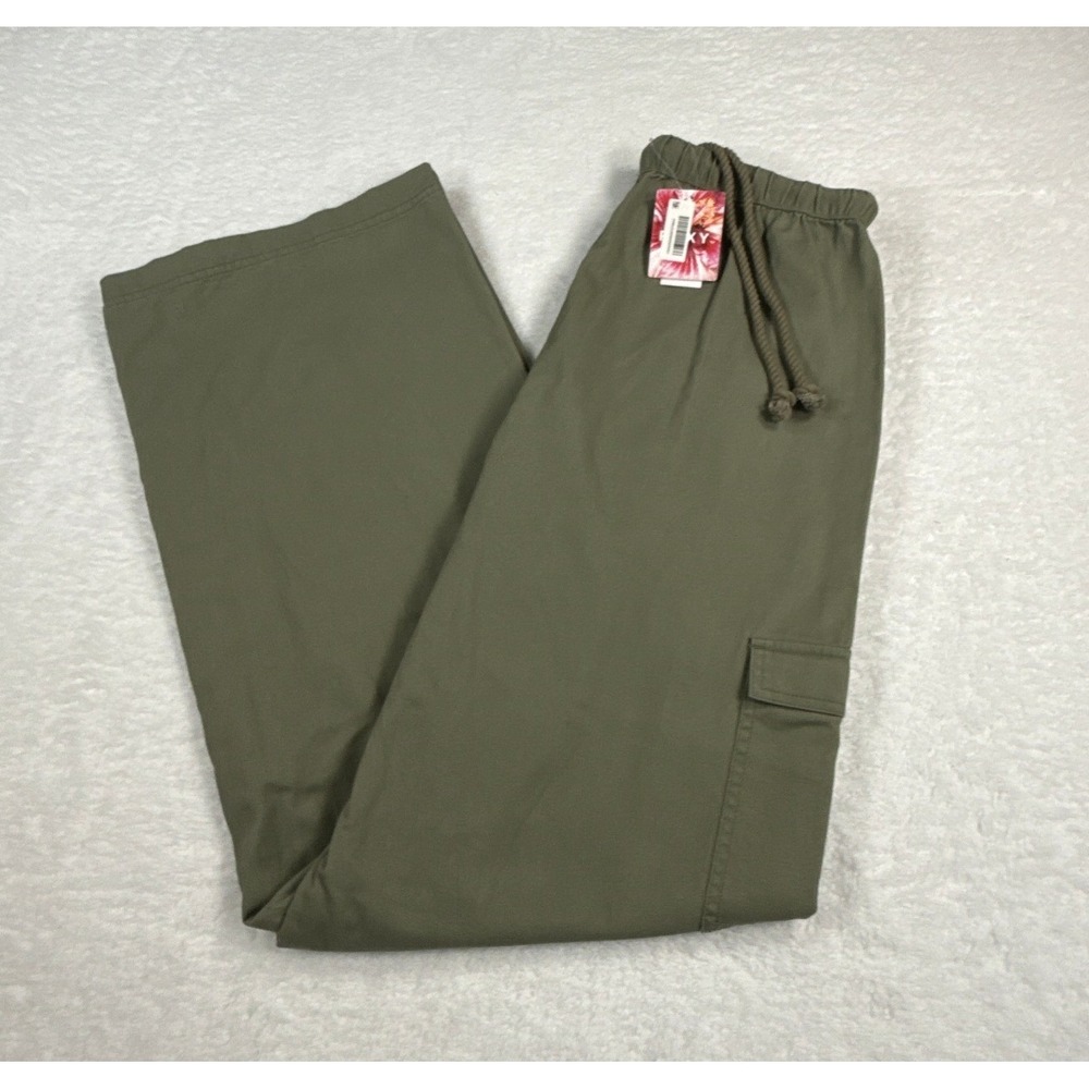 Roxy Precious Cargo Pants Womens Small Olive Green Wide Leg Cotton NWT